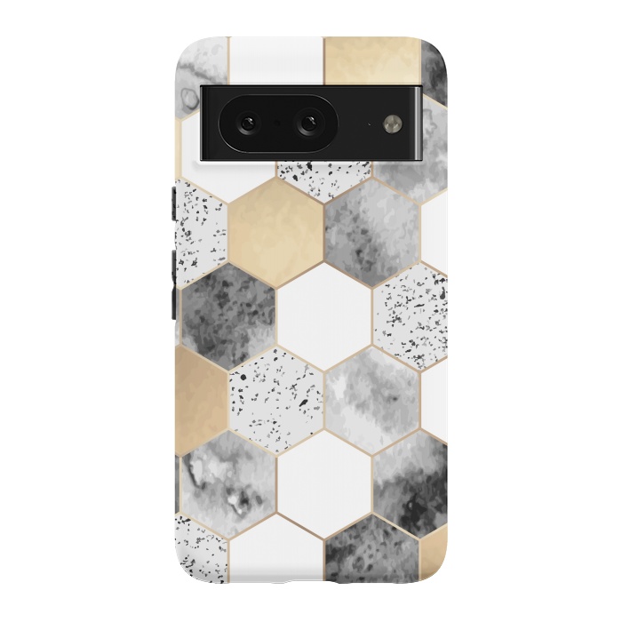 Pixel 8 StrongFit Grey Marble and Watercolour Polygons by ArtsCase