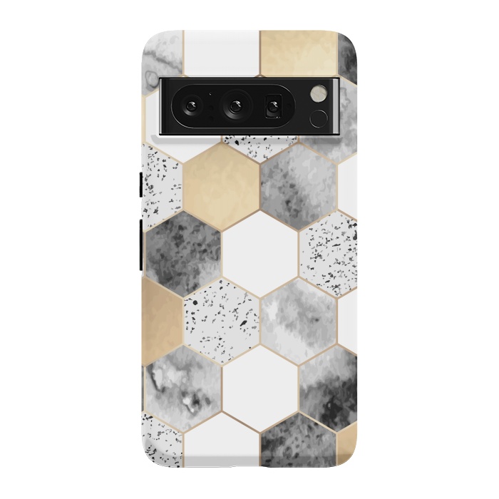 Pixel 8 Pro StrongFit Grey Marble and Watercolour Polygons by ArtsCase