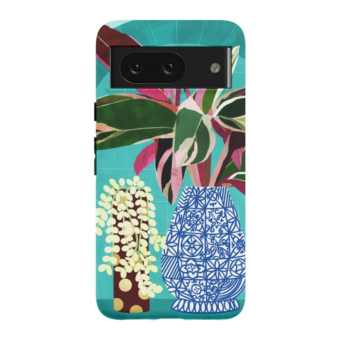 Pixel 8 StrongFit Moroccan Shelfie | Tropical Teal Plants Botanical | Exotic Modern Bohemian Eclectic Décor  by Uma Prabhakar Gokhale