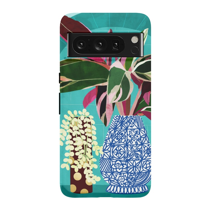 Pixel 8 Pro StrongFit Moroccan Shelfie | Tropical Teal Plants Botanical | Exotic Modern Bohemian Eclectic Décor  by Uma Prabhakar Gokhale