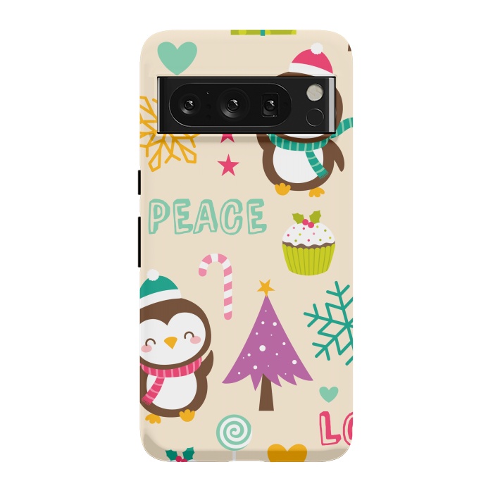 Pixel 8 Pro StrongFit Colorful Cute Penguin and Pecorative Elements for Christmas by ArtsCase