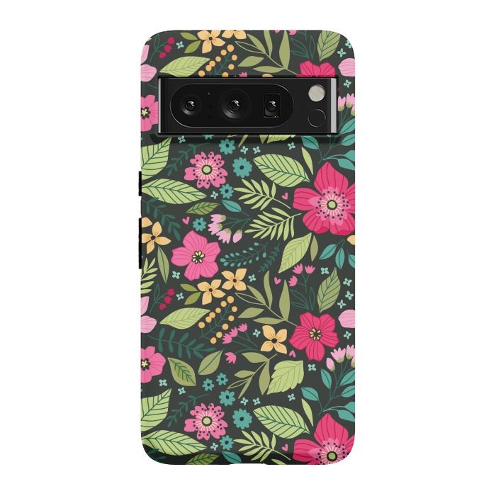 Pixel 8 Pro StrongFit Pretty Flowers on Dark Green Background by ArtsCase