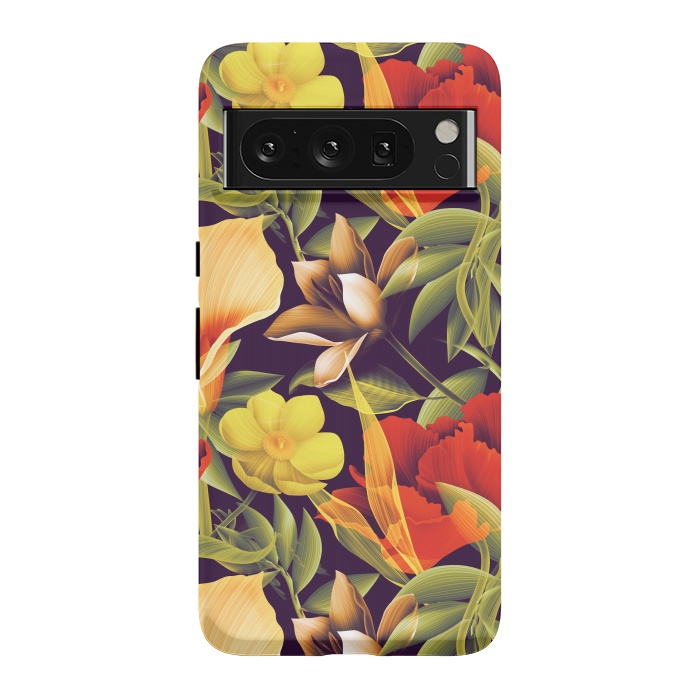 Pixel 8 Pro StrongFit Seamless Tropical Flower Plant and Leaf Pattern by ArtsCase
