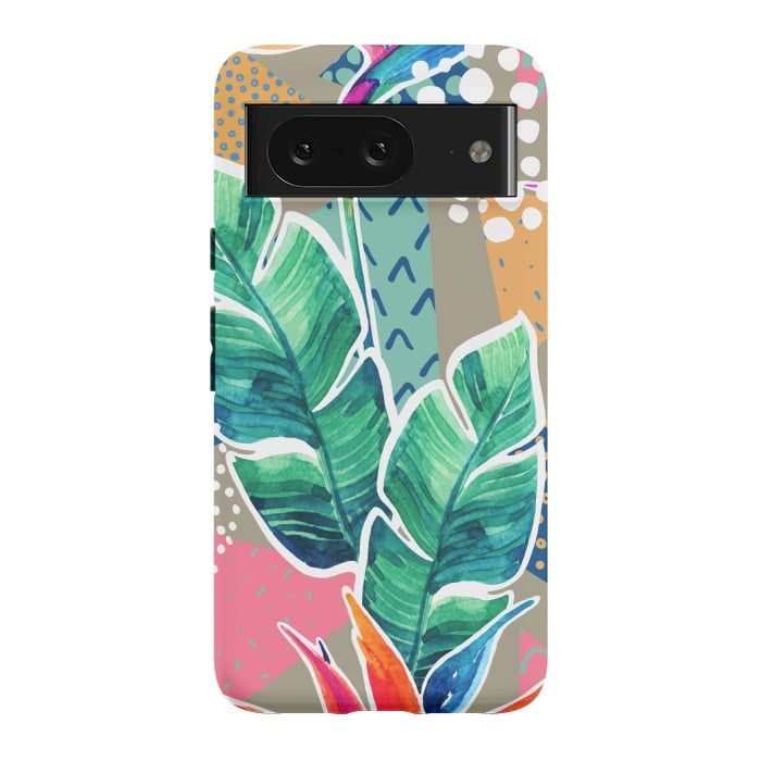 Pixel 8 StrongFit Tropical Flowers Watercolors with Geometric Outline by ArtsCase