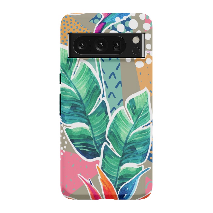 Pixel 8 Pro StrongFit Tropical Flowers Watercolors with Geometric Outline by ArtsCase
