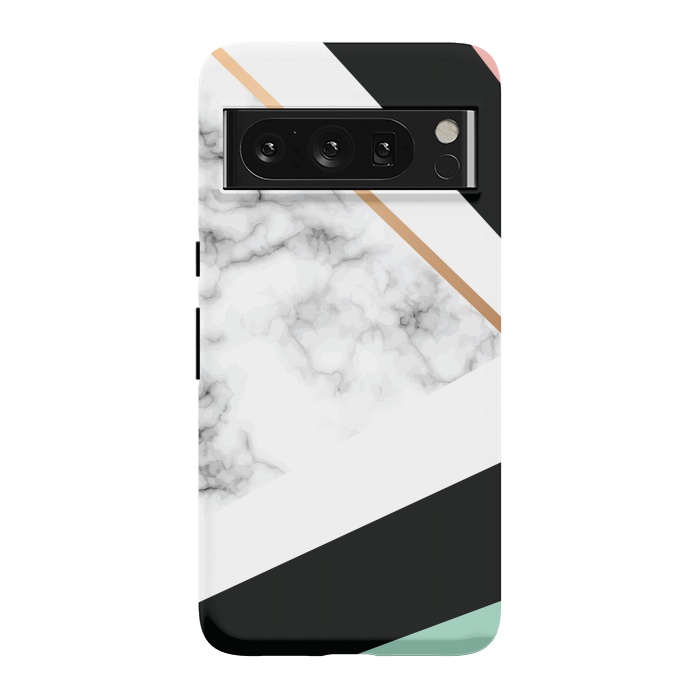 Pixel 8 Pro StrongFit Vector Marble Texture Design with Golden Geometric Lines by ArtsCase