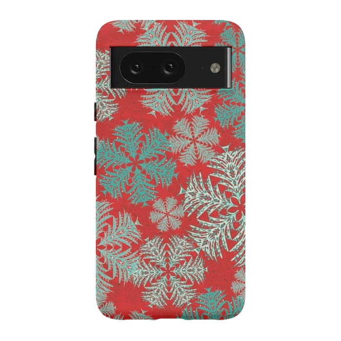 Pixel 8 StrongFit Xmas Snowflakes Red Aqua by Lotti Brown