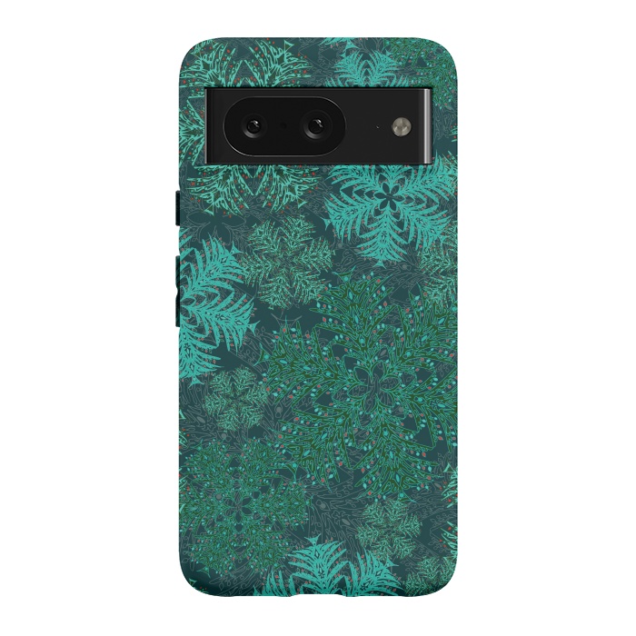 Pixel 8 StrongFit Xmas Snowflakes Teal by Lotti Brown