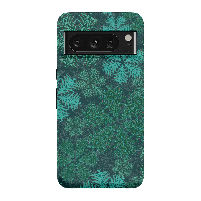 Pixel 8 Pro StrongFit Xmas Snowflakes Teal by Lotti Brown