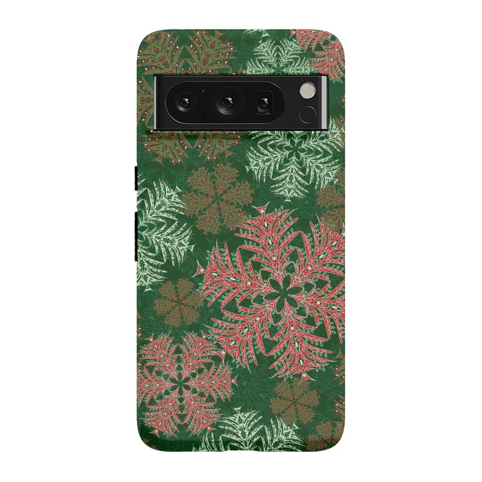 Pixel 8 Pro StrongFit Xmas Snowflakes Red & Green by Lotti Brown