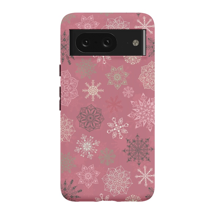Pixel 8 StrongFit Christmas Snowflakes on Pink by Paula Ohreen