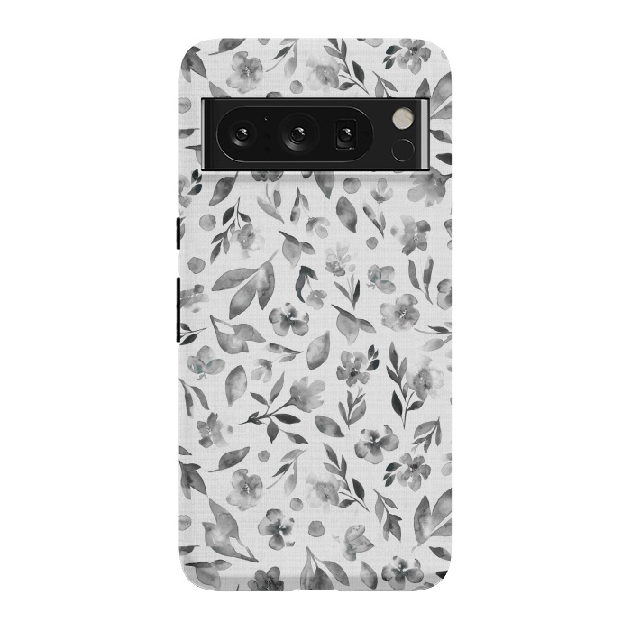Pixel 8 Pro StrongFit Watercolor Textured Floral Toss - Black and White by Paula Ohreen