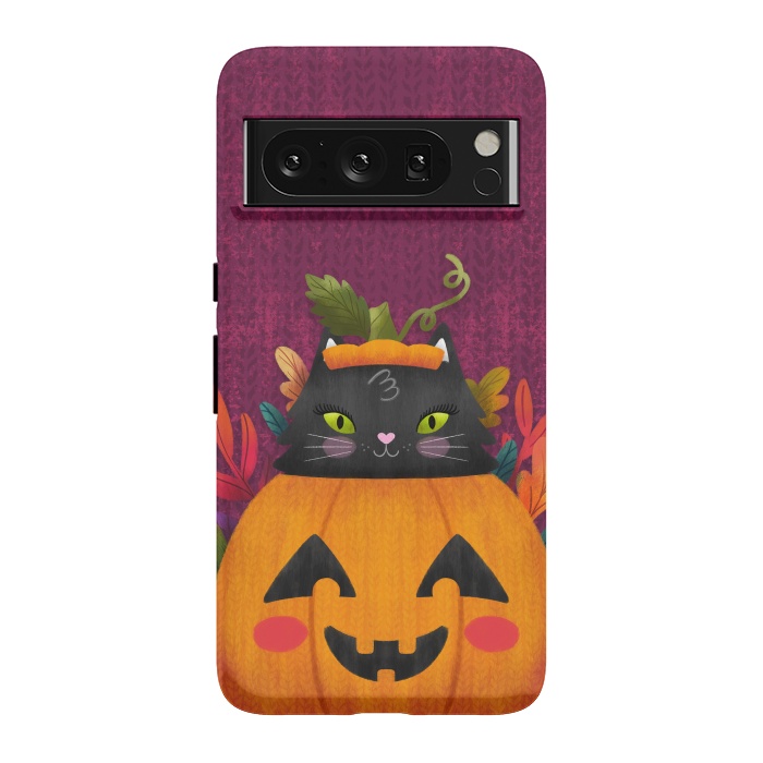 Pixel 8 Pro StrongFit Pumpkin Kitty Peekaboo by Noonday Design