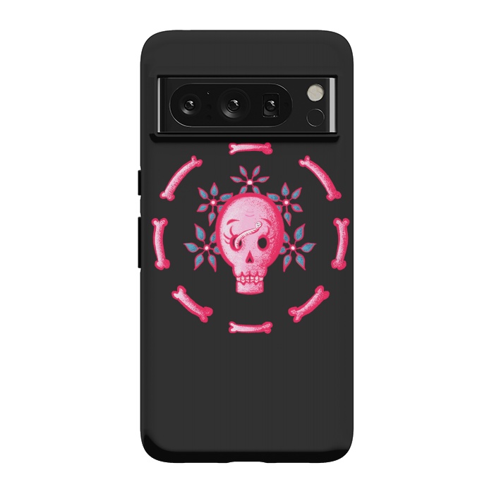 Pixel 8 Pro StrongFit Funny Skull In Pink With Flowers And Bones by Boriana Giormova