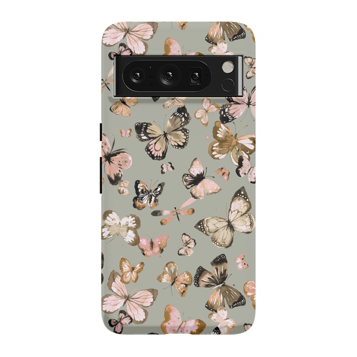 Pixel 8 Pro StrongFit Watercolor Butterflies Beige Gold by Ninola Design