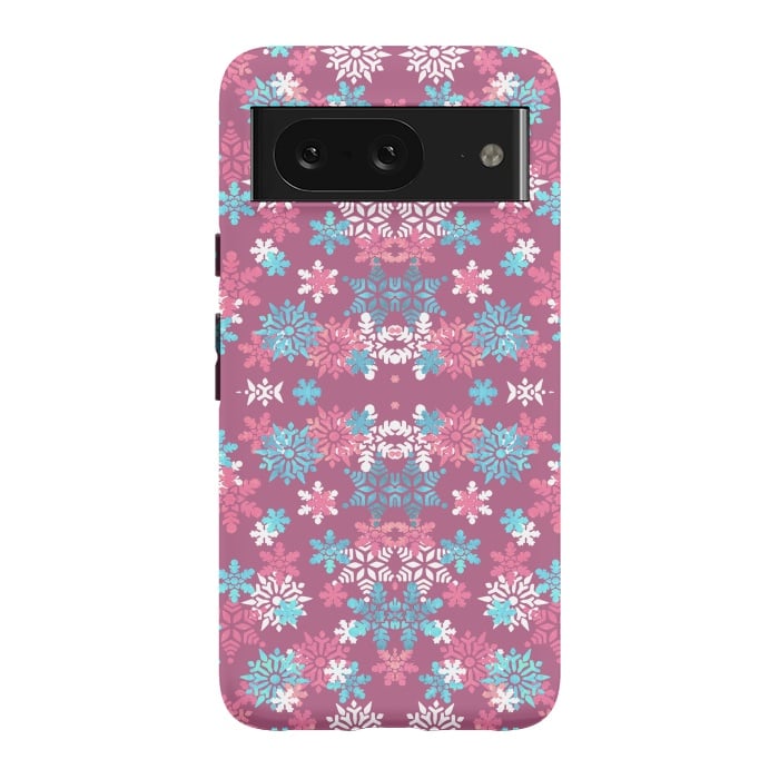 Pixel 8 StrongFit Playful pink blue snowflakes winter pattern by Oana 