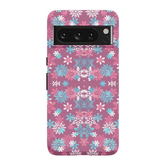 Pixel 8 Pro StrongFit Playful pink blue snowflakes winter pattern by Oana 