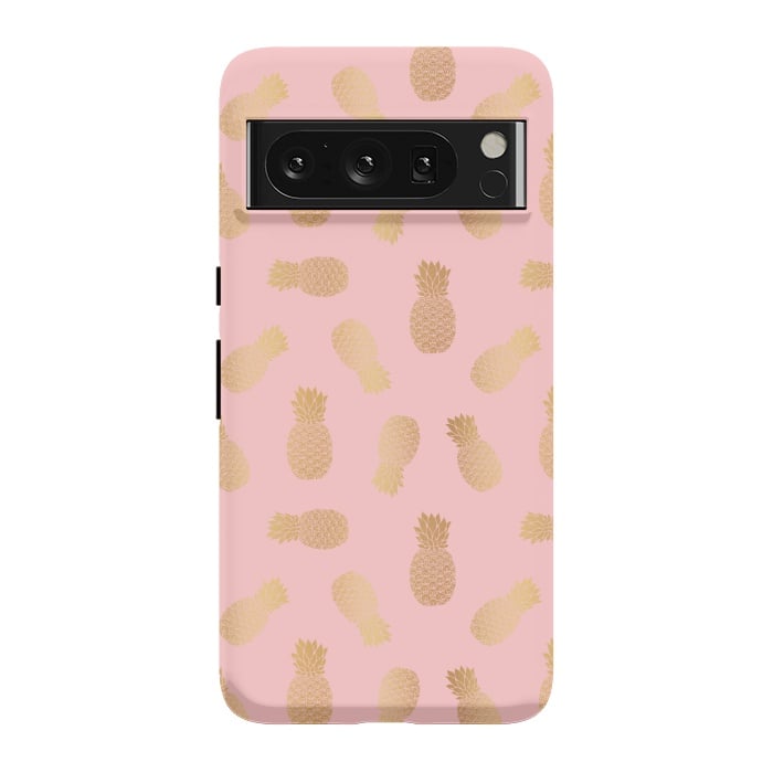 Pixel 8 Pro StrongFit Pink and Gold Pineapples by Julie Erin Designs
