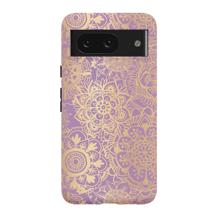 Pixel 8 StrongFit Light Purple and Gold Mandala Pattern by Julie Erin Designs