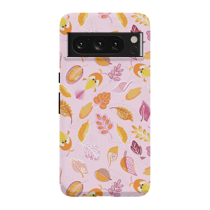 Pixel 8 Pro StrongFit Cute parrots in a fun tossed pattern with funky leaves in pink and orange by Paula Ohreen