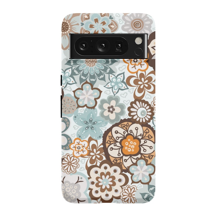 Pixel 8 Pro StrongFit Beautiful Bouquet of Blooms-Blue and Brown by Paula Ohreen