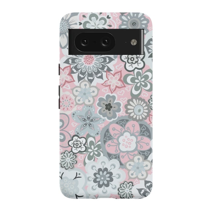 Pixel 8 StrongFit Beautiful Bouquet of Blooms-Light grey and pink by Paula Ohreen