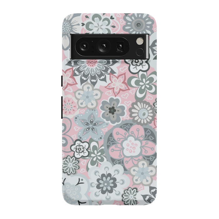 Pixel 8 Pro StrongFit Beautiful Bouquet of Blooms-Light grey and pink by Paula Ohreen