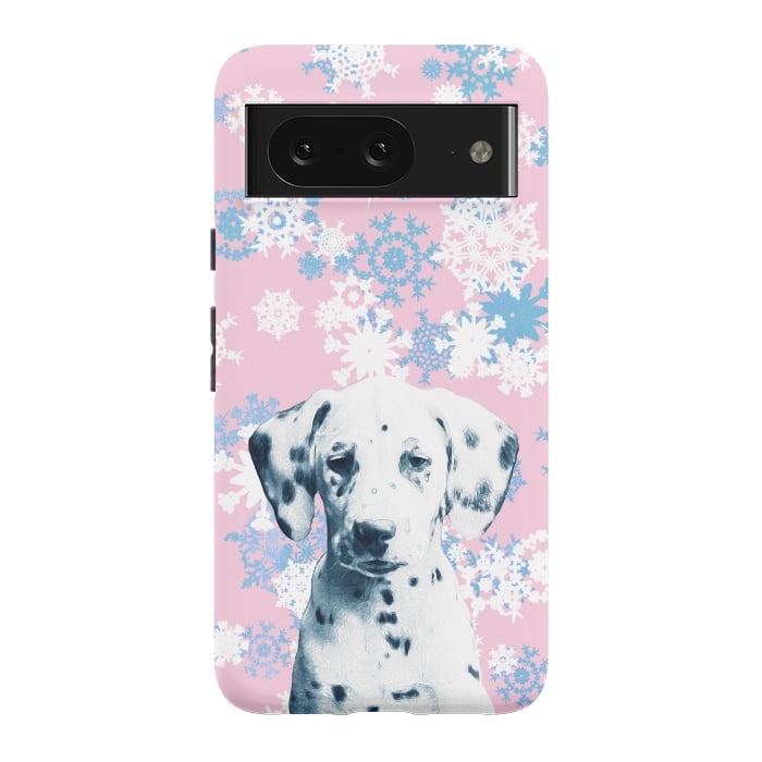 Pixel 8 StrongFit Pink blue dalmatian and snowflakes by Oana 