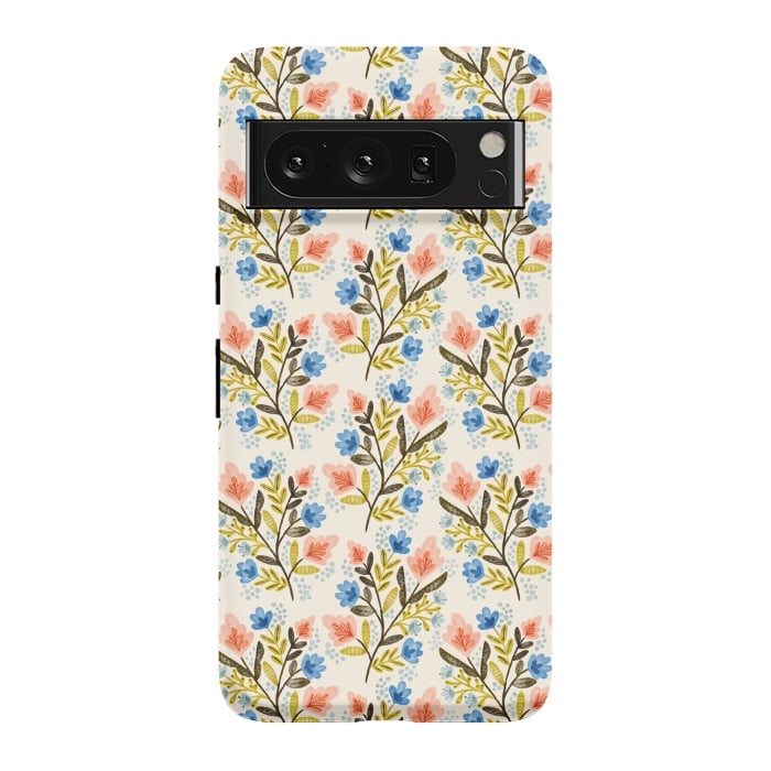 Pixel 8 Pro StrongFit Peach and Blue Floral by Noonday Design