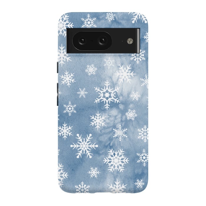 Pixel 8 StrongFit Blue white watercolor Christmas snowflakes by Oana 
