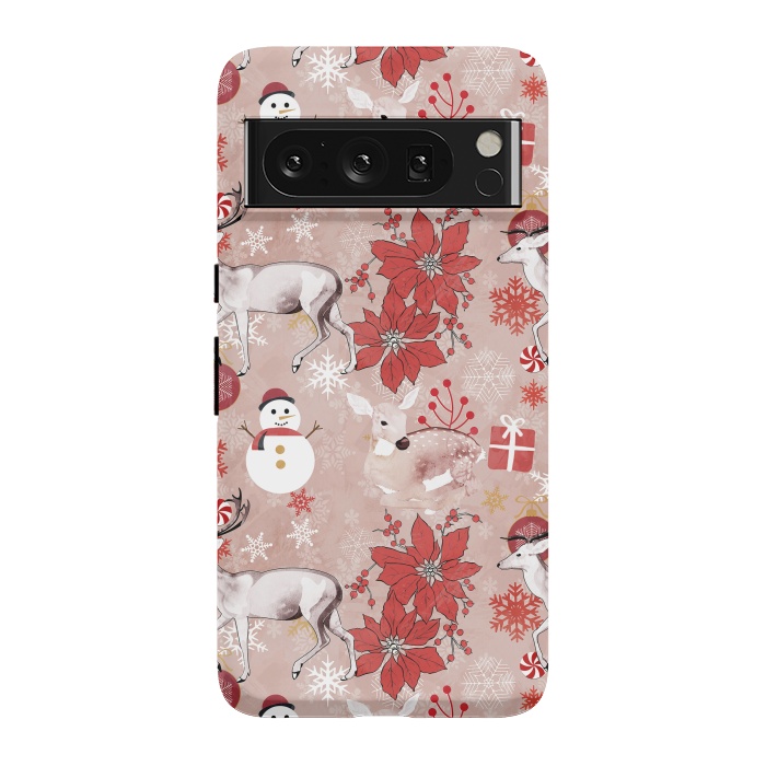 Pixel 8 Pro StrongFit Deers and Christmas ornaments red pink by Oana 
