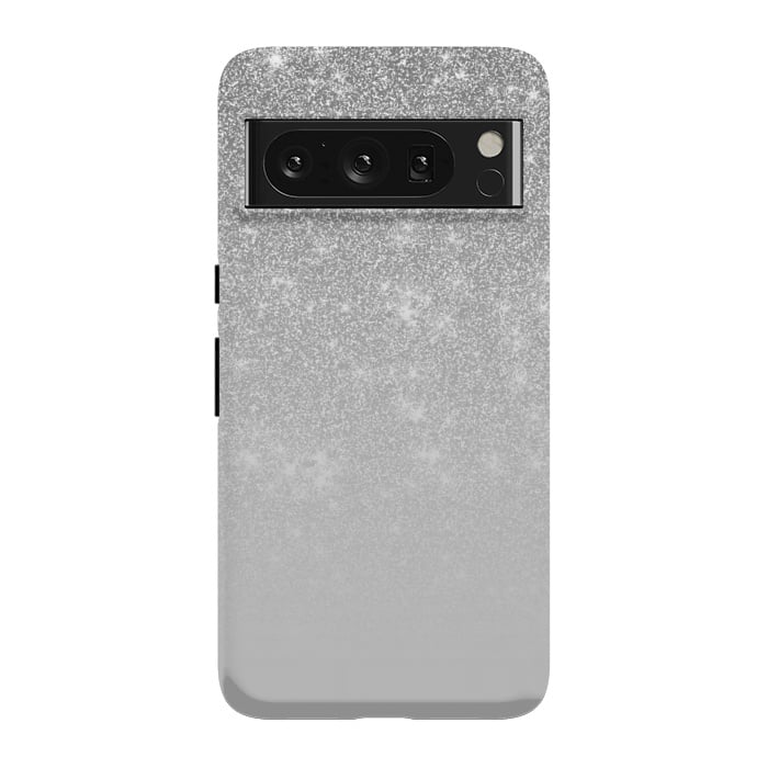 Pixel 8 Pro StrongFit Glam Silver Glitter Grey Ombre Gradient by Julie Erin Designs