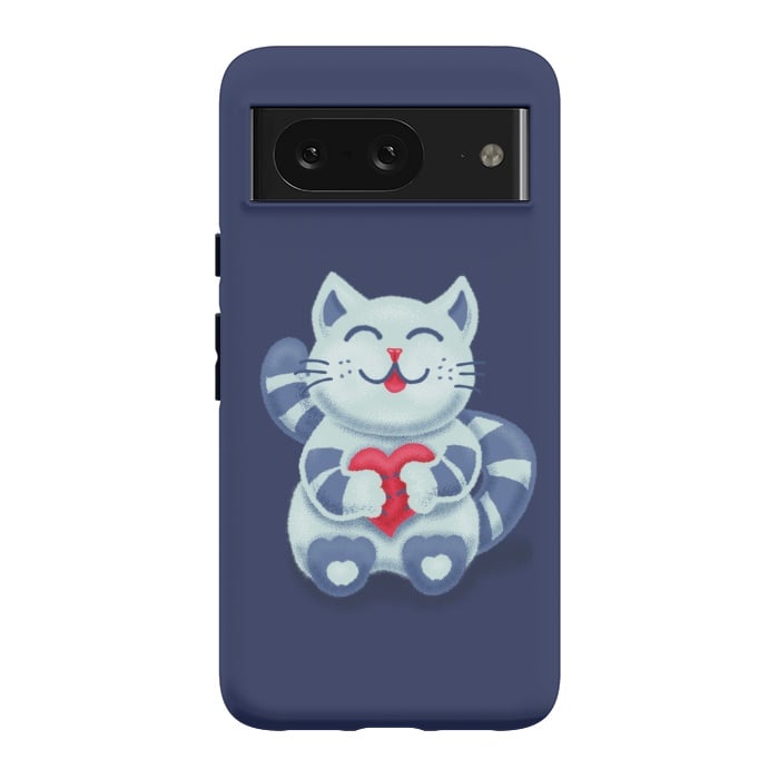 Pixel 8 StrongFit Cute Blue Kitty With Heart In Love by Boriana Giormova