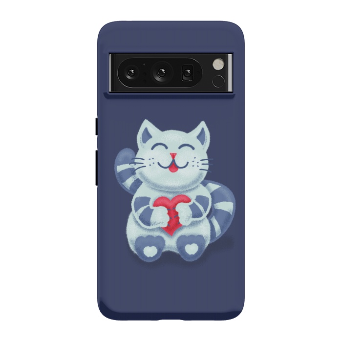 Pixel 8 Pro StrongFit Cute Blue Kitty With Heart In Love by Boriana Giormova