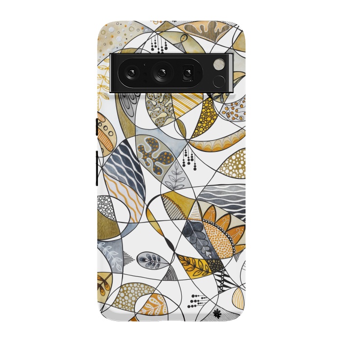 Pixel 8 Pro StrongFit Continuous Line Abstract Art in Grey and Yellow by Paula Ohreen