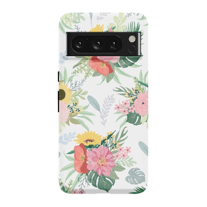 Pixel 8 Pro StrongFit Girly Watercolor Poppy & Sunflowers Floral Design by InovArts