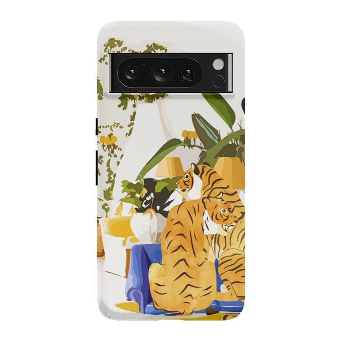 Pixel 8 Pro StrongFit Tiger Reserve Villa | Bohemian Tropical Jungle Décor | Pastel Honeymoon Couple Love Wildlife by Uma Prabhakar Gokhale