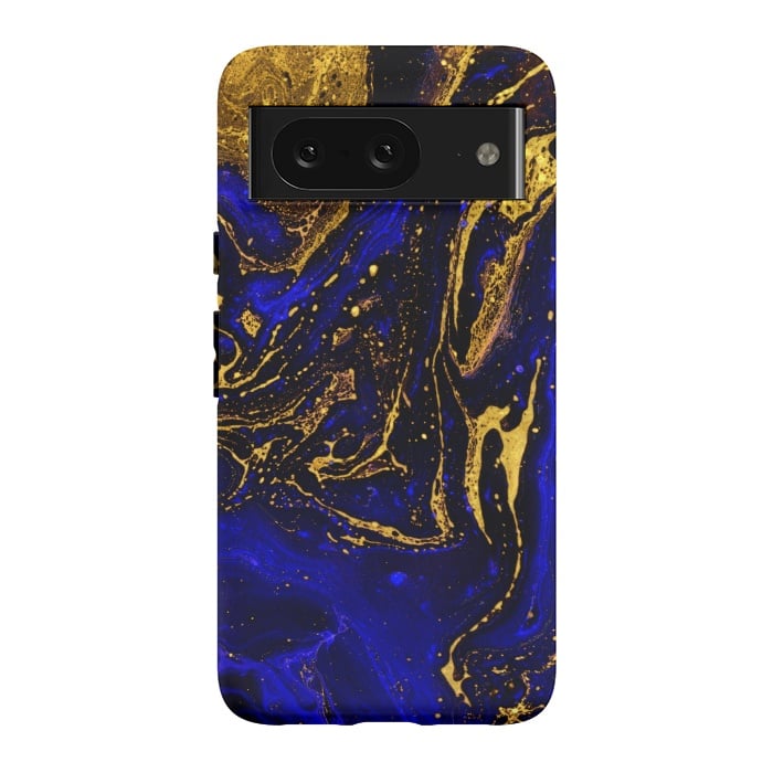 Pixel 8 StrongFit Blue marble and abstract gold background texture with swirls by ArtsCase