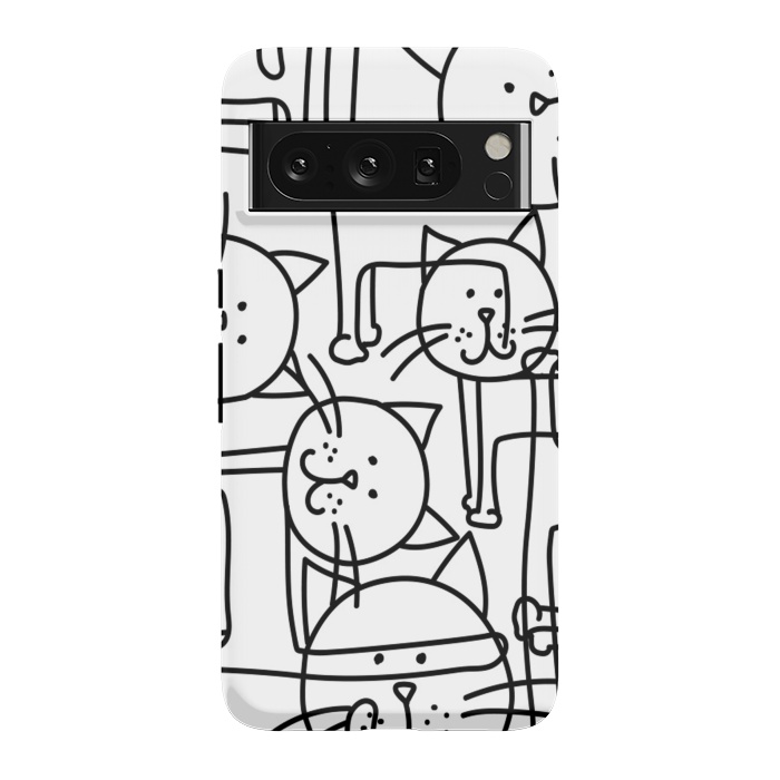 Pixel 8 Pro StrongFit black white doodle cats by haroulita