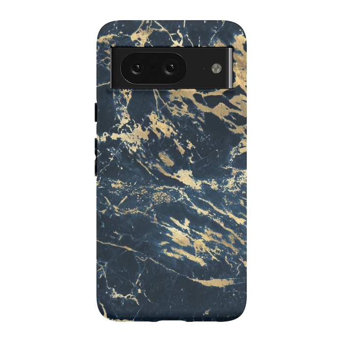 Pixel 8 StrongFit dark blue gold marble by haroulita
