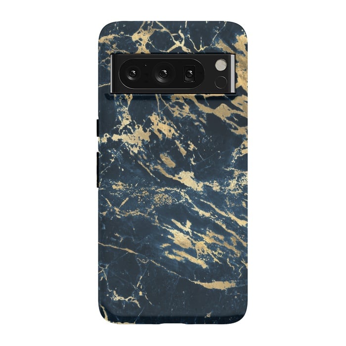 Pixel 8 Pro StrongFit dark blue gold marble by haroulita