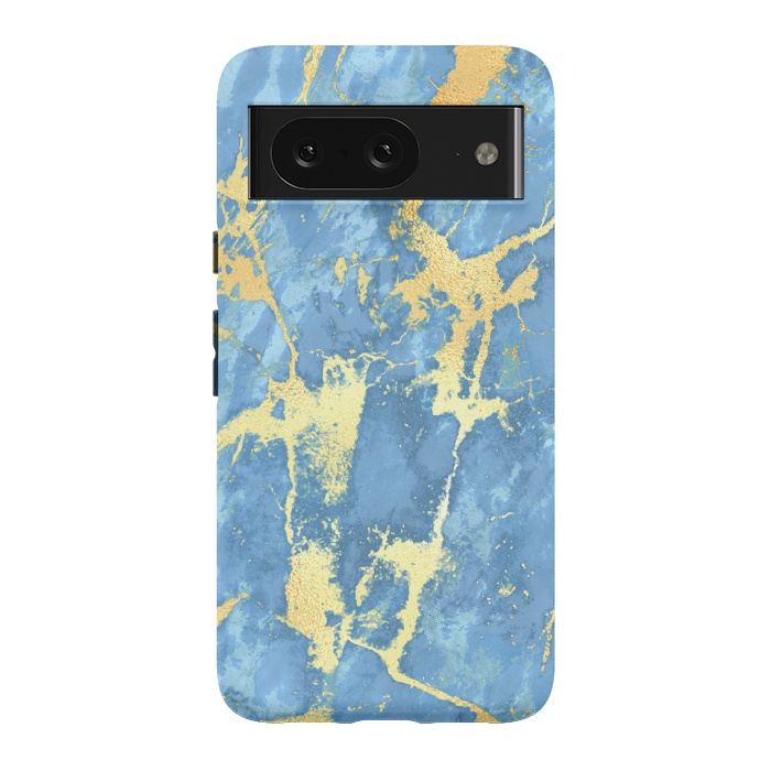 Pixel 8 StrongFit sky blue gold marble by haroulita
