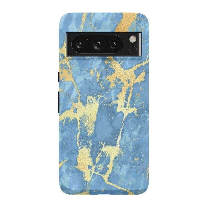 Pixel 8 Pro StrongFit sky blue gold marble by haroulita