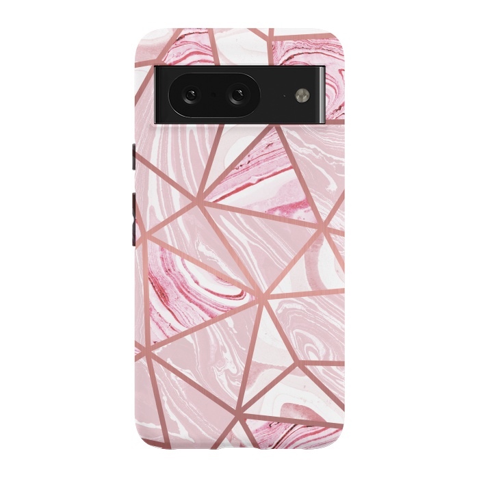 Pixel 8 StrongFit Candy pink marble and rose gold triangles by Oana 