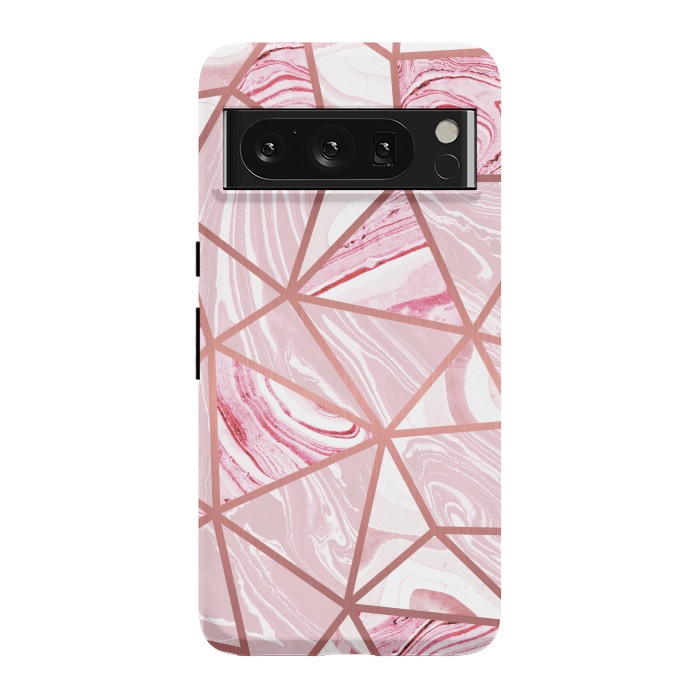 Pixel 8 Pro StrongFit Candy pink marble and rose gold triangles by Oana 