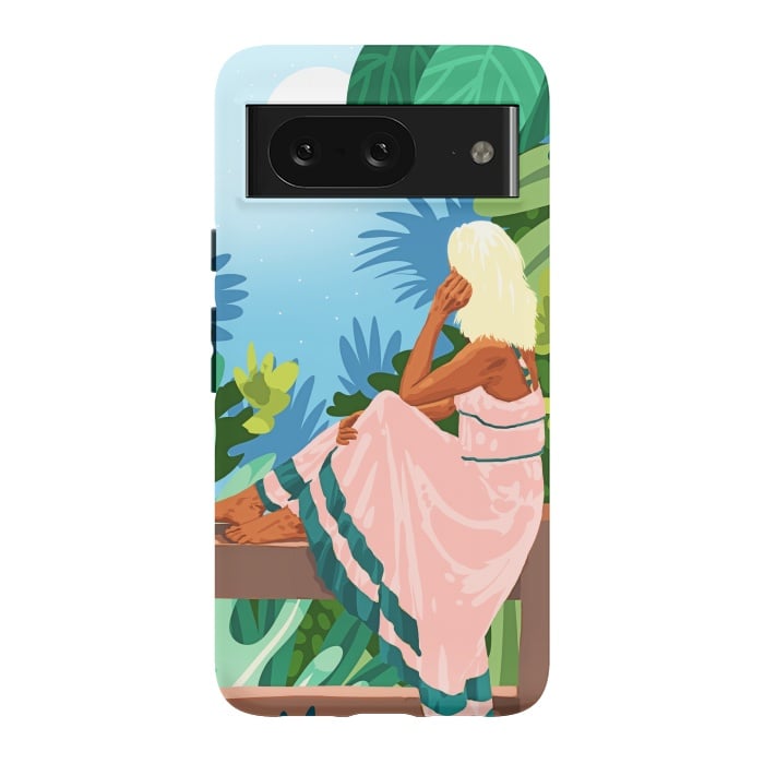 Pixel 8 StrongFit Forest Moon, Bohemian Woman Jungle Nature Tropical Colorful Travel Fashion Illustration by Uma Prabhakar Gokhale