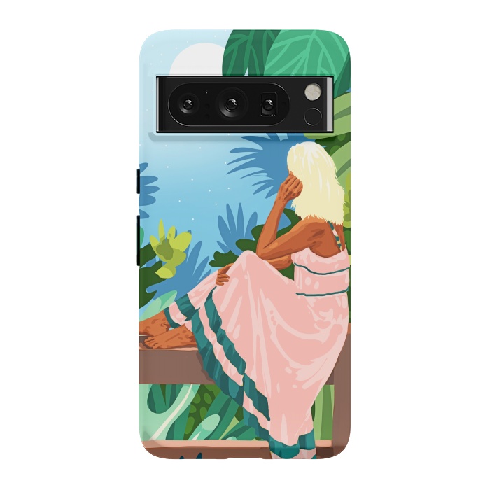 Pixel 8 Pro StrongFit Forest Moon, Bohemian Woman Jungle Nature Tropical Colorful Travel Fashion Illustration by Uma Prabhakar Gokhale