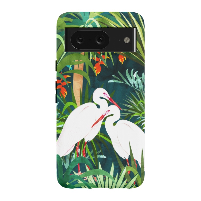 Pixel 8 StrongFit To Me, You're Perfect, Tropical Jungle Heron Watercolor Vibrant Painting, Stork Birds Wildlife Love by Uma Prabhakar Gokhale