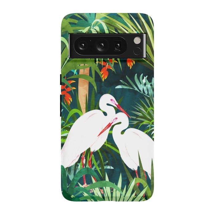 Pixel 8 Pro StrongFit To Me, You're Perfect, Tropical Jungle Heron Watercolor Vibrant Painting, Stork Birds Wildlife Love by Uma Prabhakar Gokhale