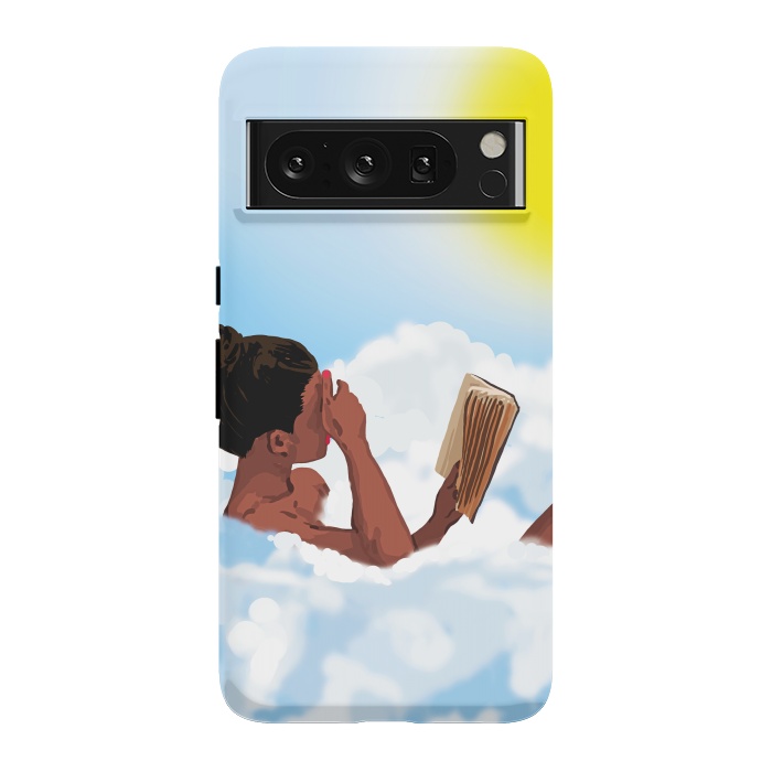 Pixel 8 Pro StrongFit Reading on Clouds, Black Woman Summer Sunny Day Book Painting, Bohemian Nude by Uma Prabhakar Gokhale